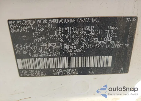 2012 Toyota Rav4 Limited из США, поврежденный, VIN 2T3DF4DVXCW195442